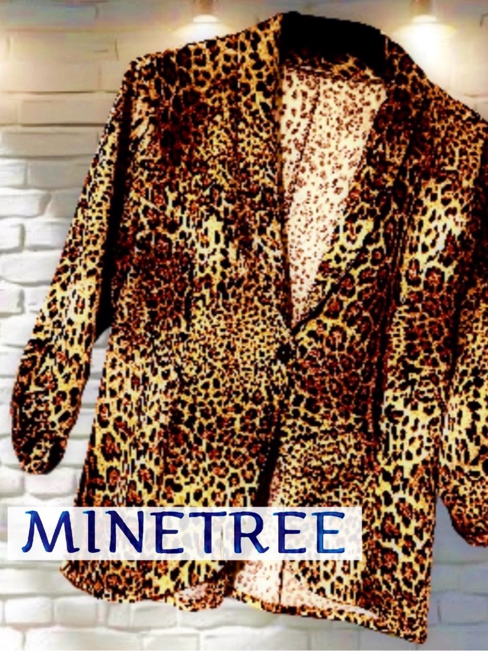 Minefree Womens Leopard Ruched Sleeve Lightweight Blazer